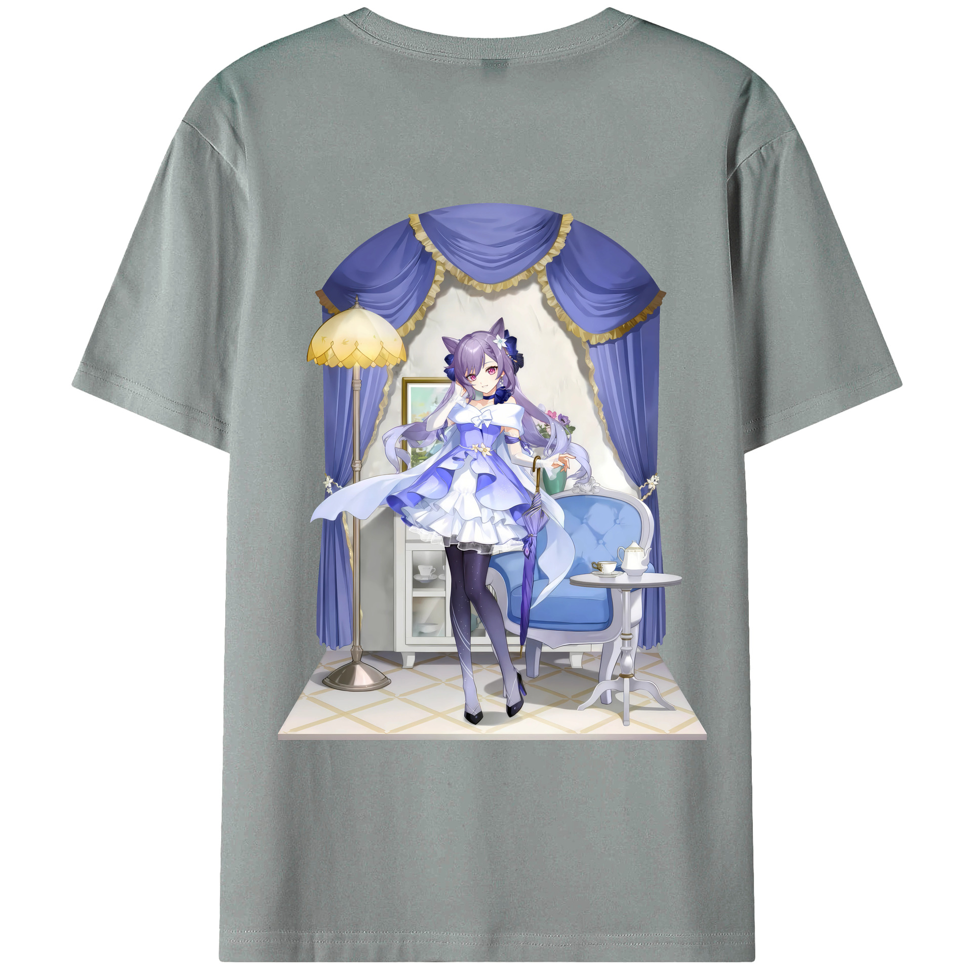 げんし神 刻晴 こくせい genshin Kokusei 綿100％ メンズ半袖Tシャツ（バックプリント） 通気性